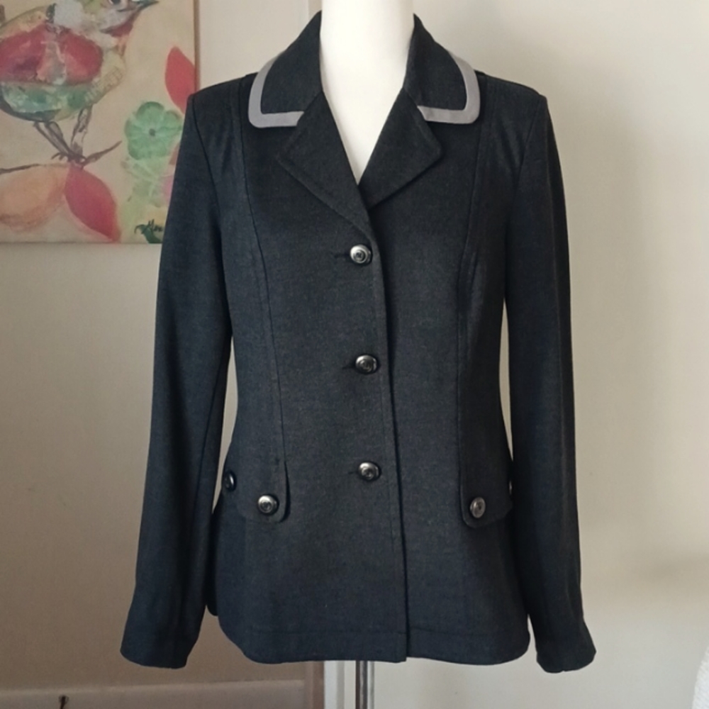 Cabi Ponte knit blazer jacket style 3030 with lapels long sleev dark grey size S